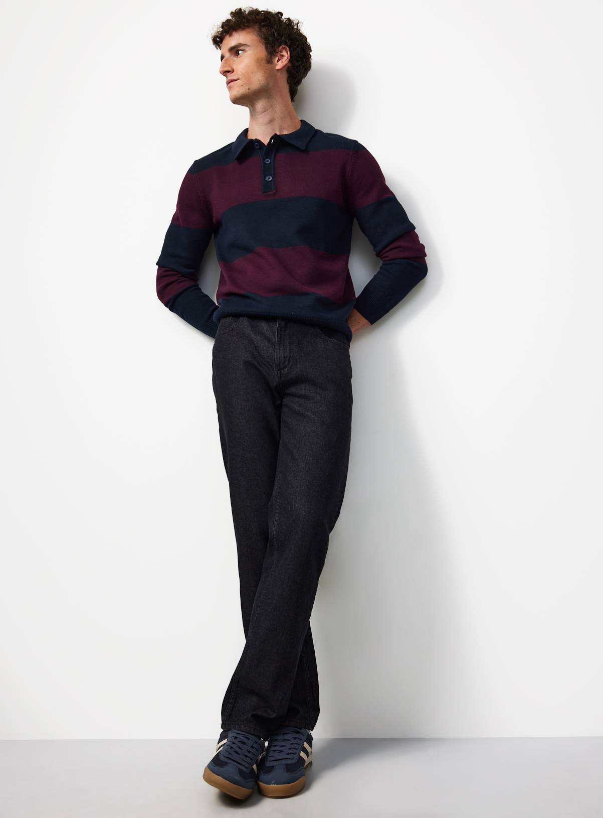 Dark Red Block Stripe Polo Shirt XL - Image 2